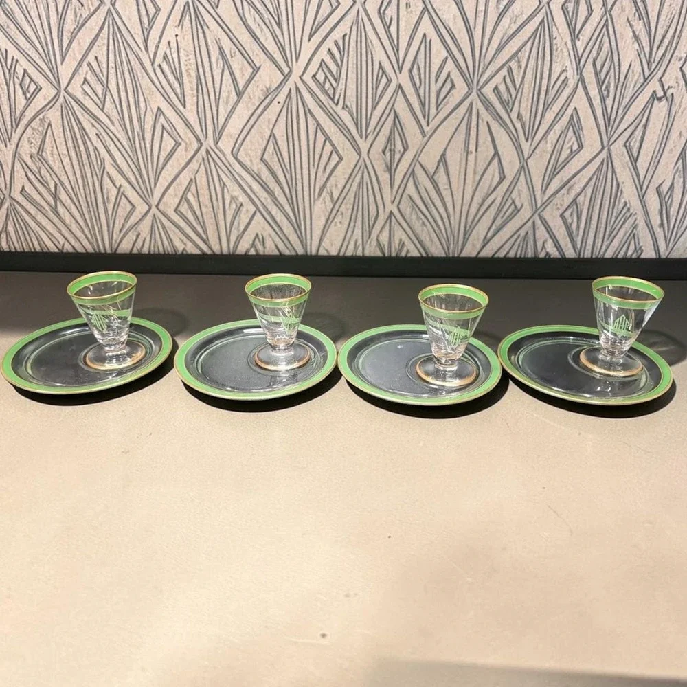 Mid-Century Modern Snack Plates, Set of 4,‎ Vintage Gold Trim Decor, Tableware